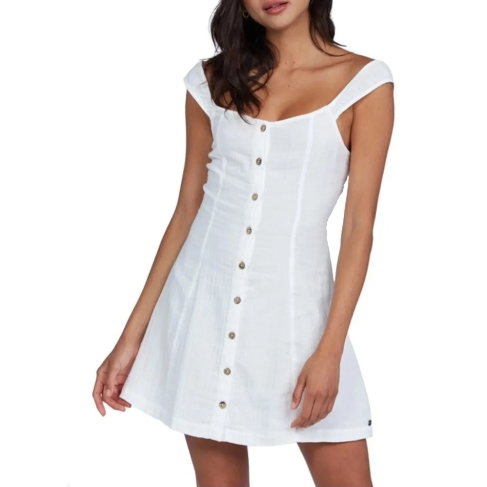 Roxy Think Again white front button cotton mini dress. Juniors size small/8